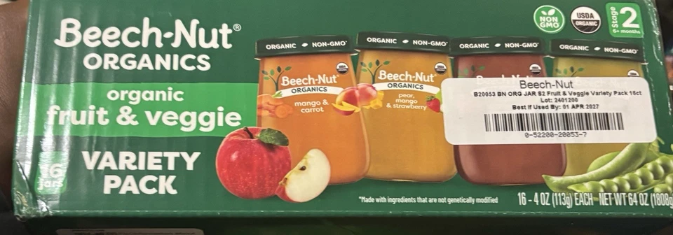 (2 Cajas), Beech-Nut Organics Etapa 2 Comida para Bebés, Frascos de 4oz, Paquete de 32, Totalmente Nuevo Foto 2 de 4