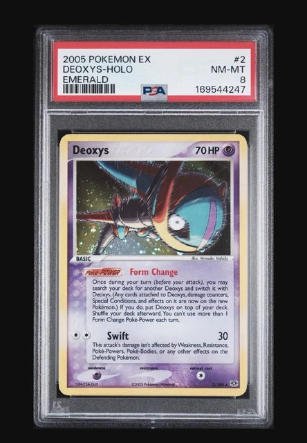 💫SWIRL💫 2005 Pokemon Emerald Deoxys Holo 2/106 PSA 8 *NEW CERT*