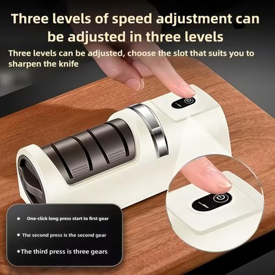 Cordless Electric Knife Sharpener 3 Stage Diamond Grinder USB Rechargeable