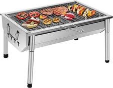 SunJas Barbecue Charbon de Bois INOX Ajustable Barbecue Démontable en Acier...