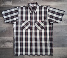 Ben Davis Half Zip Short Sleeve Plaid Work Shirt Black Cream Men's Large NWOT