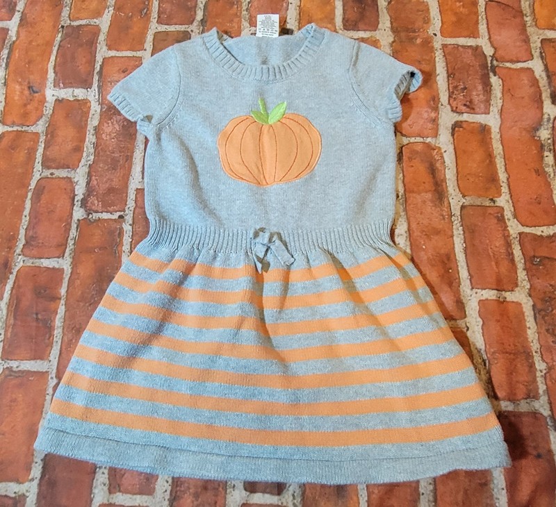 Gymboree Girls Fall Pumpkin Sweater Dress Sz 4 Gray Orange