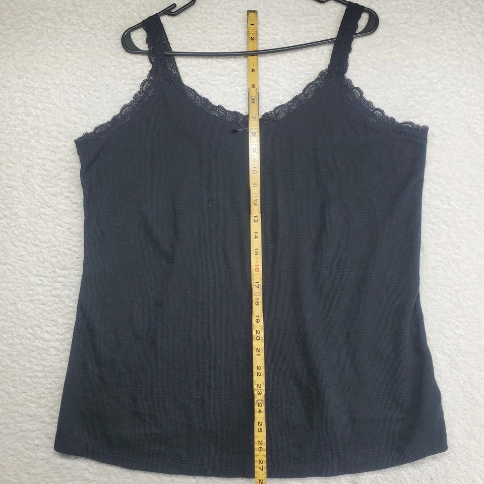 Vintage Faded Glory Women's Cami Top 2XL Black Waffle Knit Lace Trim Y2K Preppy - Image 4 of 4