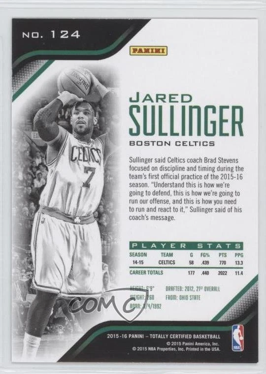 2015-16 Panini Totally Certified Jared Sullinger #124 - Image 2 of 2