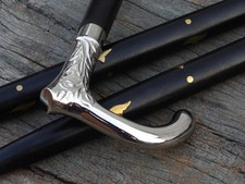 36'' Brass Designer Silver Handle Wooden Vintage Walking Cane Stick Gift