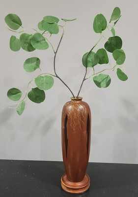 VTG Wood turned Vase cut out 10 1/2'' DONALD L. COBLER floral arrangement ikebana
