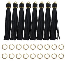 Black Leather Tassels for Beaded Bracelet Keychain Wristlet 12pcs 4.3inch Faux