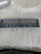 Turquoise Beaded Fringe Bib Necklace Boho Crystal Statement