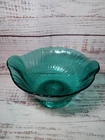 Jeanette Ultramarine Swirl Pattern Depression Glass Footed Bowl Teal Green Aqua
