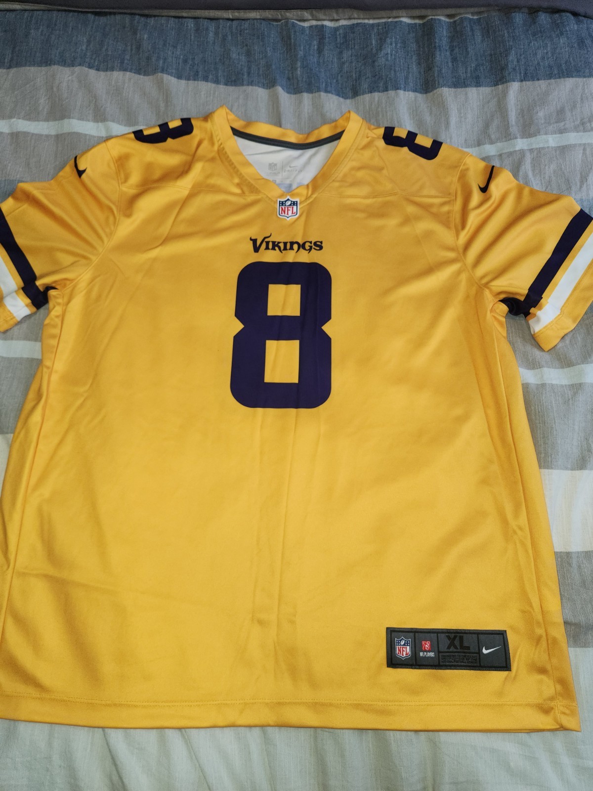 Men's XL Nike NFL On Field Dri-Fit  Vikings  #8 Cousins Yellow Purple Jersey