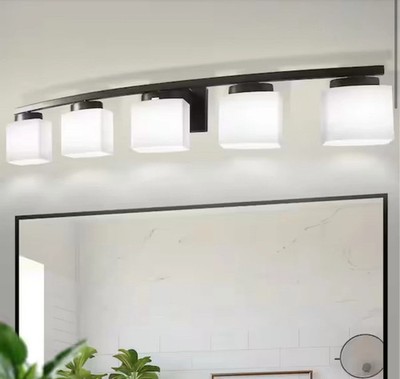 YANSUN 41 in. 5-Light Matte Black Modern Industrial Square Vanity Light