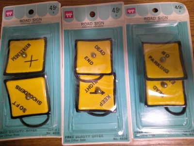 Vintage Hair Bands ROAD SIGNS No Parking Dead End Pedestrian Ponytail