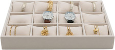 XHMQYC Jewelry Watch Tray, Beige Velvet Watch Jewelry Organizer 12 Grid, Stackab