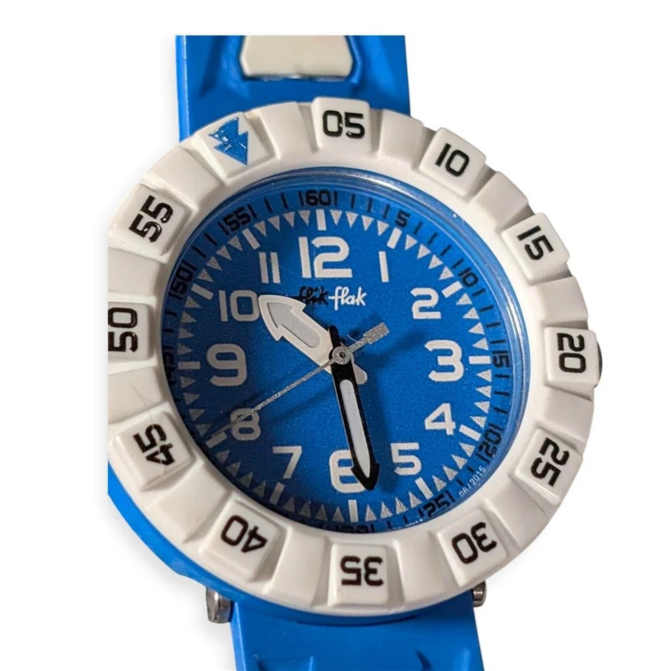 Flik Flak Blubia ZFCSP026 Sport Watch Blue White Silicone Strap Swiss Swatch - Image 3 of 4