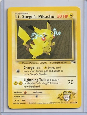 Lt. Surge's Pikachu 081/132 Gym Heroes Regular MP *info in the description*
