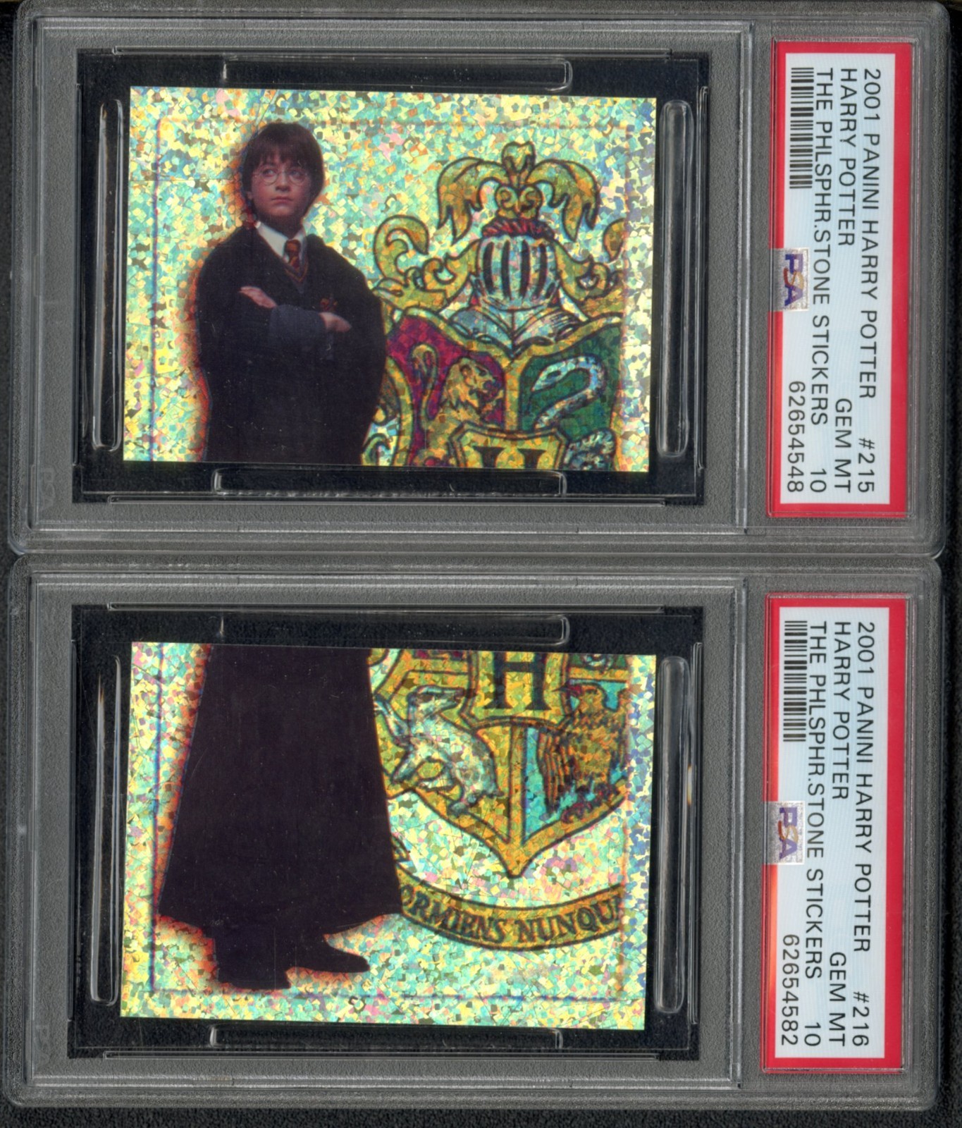 2001 Panini Harry Potter HOLO ROOKIE Stickers 215 216 BOTH PSA 10 Gem Mint RARE!