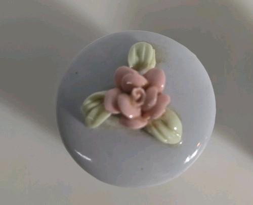 Tiny Porcelain Pill Box Trinket Box Miniature Mini w/Lid White w/Pink 3D Flowers
