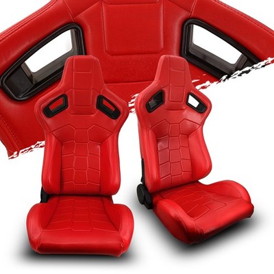 Reclinable Red Strip PVC Leather Left/Right Elite Style Sport Racing Seats
