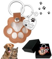 2Pcs Pet Hair Storage Keychain, Pet paw shaped leather keychain, Pet Memorial