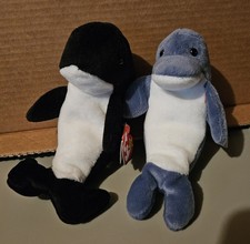 2 TY Beanie Babies - Echo The Dolphin and Waves The Whale