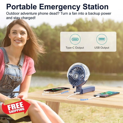 #ad HandFan Misting Fan Royal Blue 4000mAh Rechargeable Portable AC $39.99