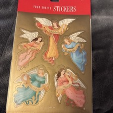Vintage Christmas Stickers Hallmark Angels On Gold 4 Sheets NIP