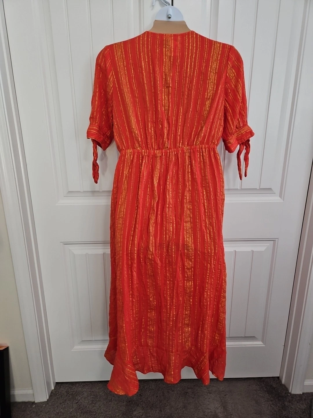 Abito donna Michael Kors arancione oro righe metallizzate scollo a V finto avvolgente taglia XL