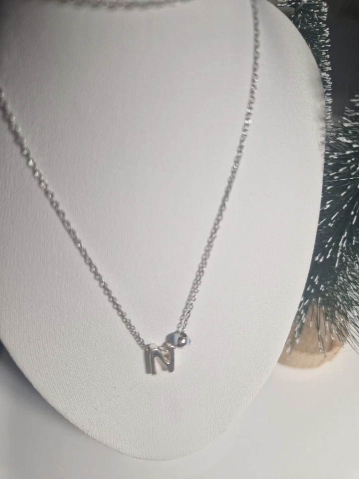 925 Серебряный инициал N персонализированный ожерелье ручной работы подарок с сглаз подвеска - Изображение 4 из 4
