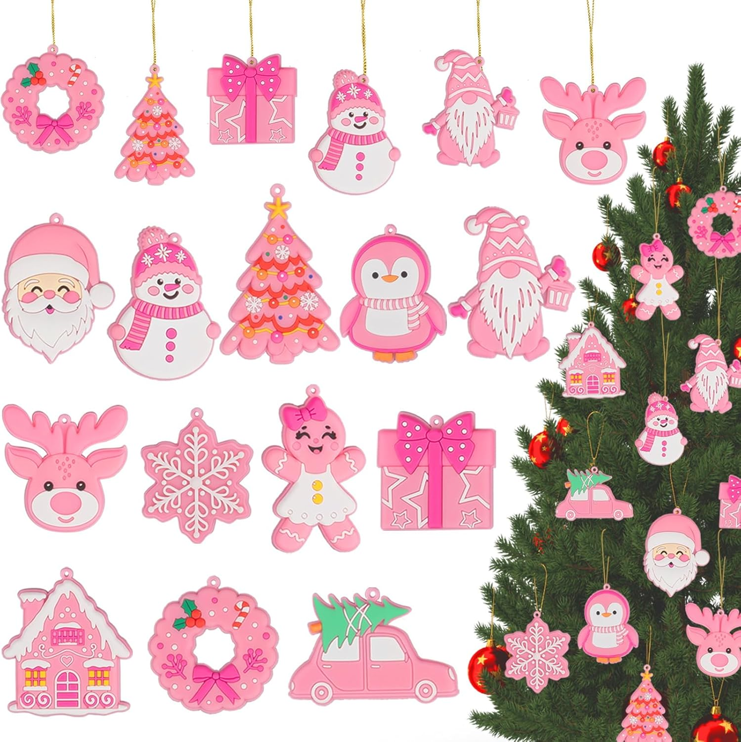 Pink Christmas Ornaments for Tree Decorations–12Pcs PVC Pastel Pink Ornaments fo