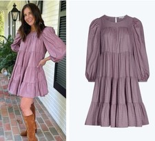 Summersalt The Tiered Mini Dress L Balloon Sleeve Babydoll Cottagecore Coquette