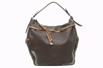 COACH Sac Épaule Semi 18665 Cuir Grainé Ruban Logo Plaque Marron 6886h - Photo 1/4