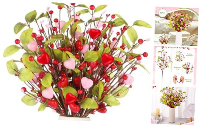 8 Pcs Valentines Day Decorations Valentines Day Flowers Artificial Red Pink