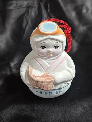 Japanese Clay Bell Dorei Ama Pearl Diver Woman Vtg Tsuchi-Suzu Toba White