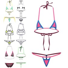 Women Japanese Style Mini Bikinis 2 Pcs Set Halter Bra with G String Thong Set