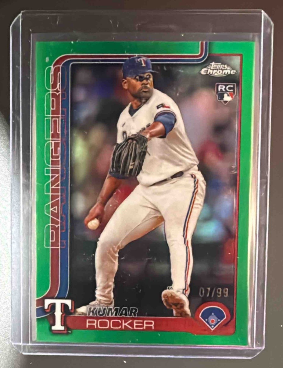 2025 Topps Chrome LogoFractor Kumar Rocker Green Refractor /99 #73 RC Rangers
