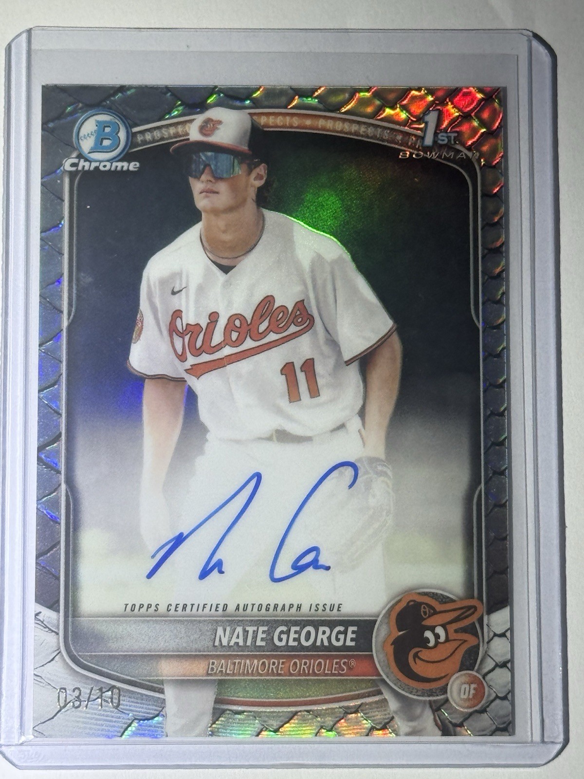 NATE GEORGE 2025 Bowman Chrome 1st REPTILIAN BLACK REFRACTOR AUTO 03/10