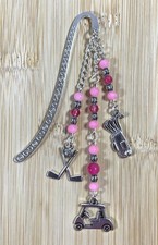 Golf theme cart clubs bag Pink Charm Bookmark Plant Stake stocking stuffer gift