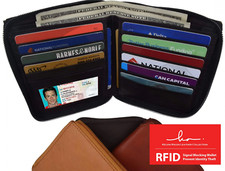 Black Leather Mens Bifold European Wallet ID Card Organizer Zip Around Hipster