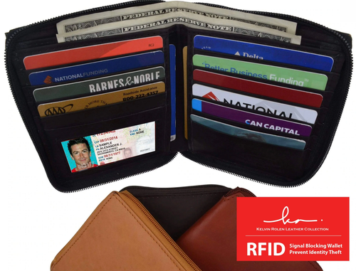 Black Leather Mens Bifold European Wallet ID Card Organizer Zip Around Hipster - Afbeelding 1 van 15