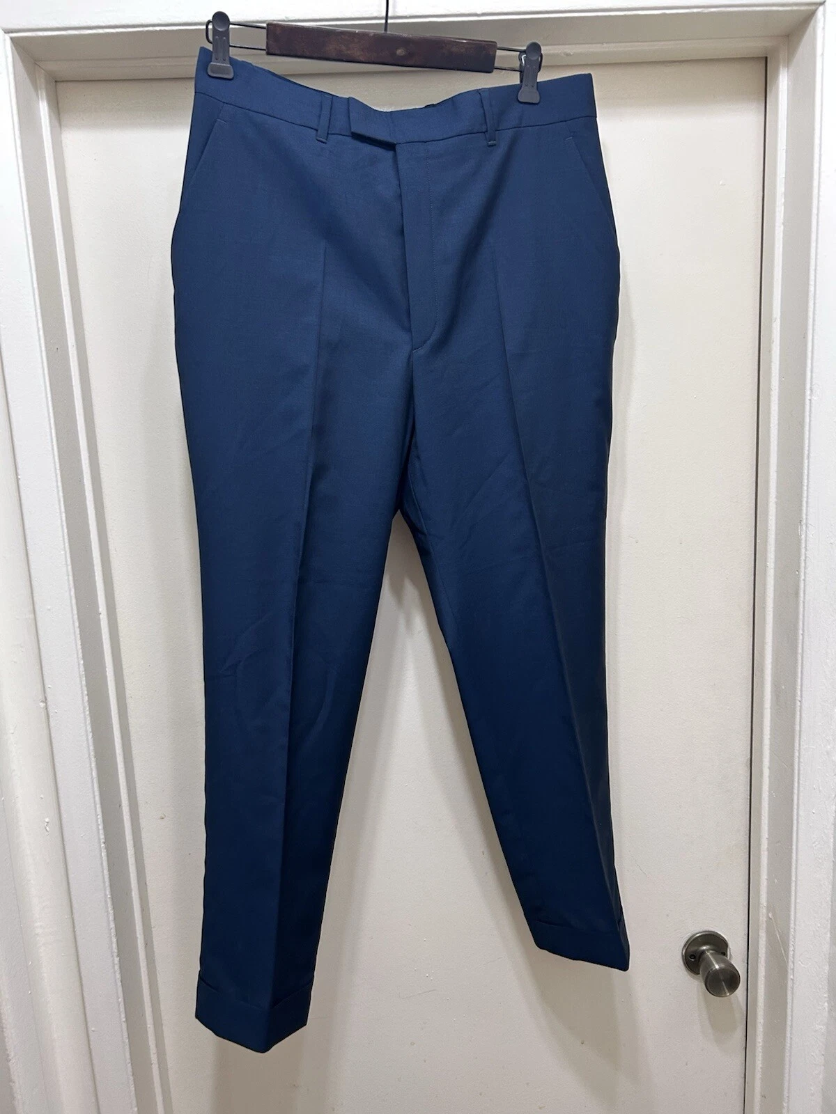 Pantalon habillé uniforme GUCCI 100% laine bleu jambe fine taille 48 32W classique authentique