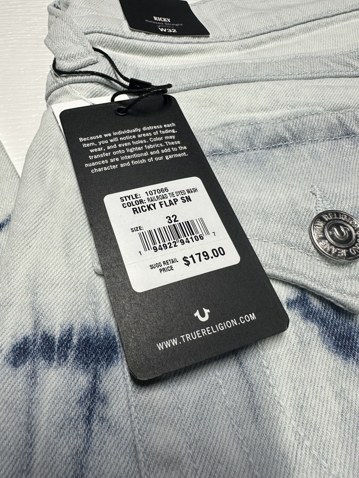 NWT Men's True Religion Ricky Relaxed Straight Dyed Flap Denim Jeans Size 32x32 thumbnail 4