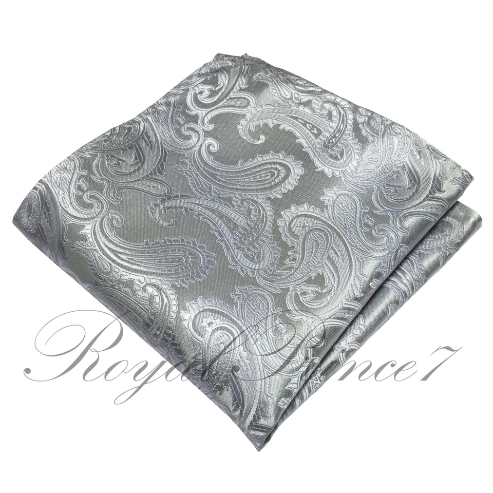 Nuevo Paisley Gris Plateado Para Hombre Cummerbund Y Pajarita y Bolsillo Cuadrado Pañuelo Conjunto Foto 3 de 3