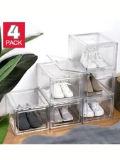 Clear Transparent Stackable Shoebox & Organizer, 4-pack Plastic 11.8"x15.1"x9.4"