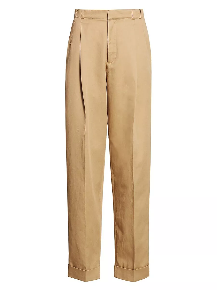 $450 REDONE 80'S PLEATED TWILL TAPERED TROUSERS SIZE 26 TAN