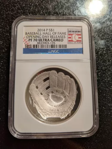 2014-P NGC PF-70 UC BASEBALL HALL OF FAME OPENING DAY RELEASE PROOF SILVER $1