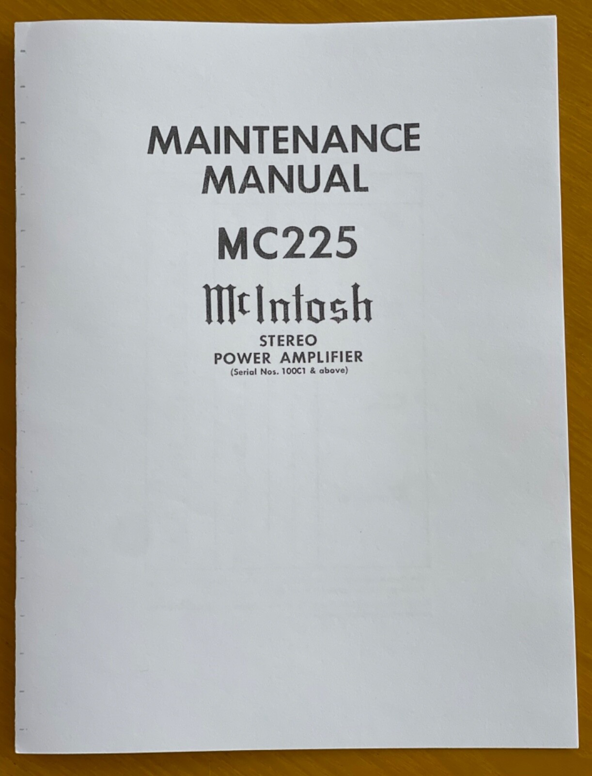 McIntosh MC-225 1960's Tube Amplifier OWNER'S MAINTANCE SERVICE MANUAL SCHEMATIC