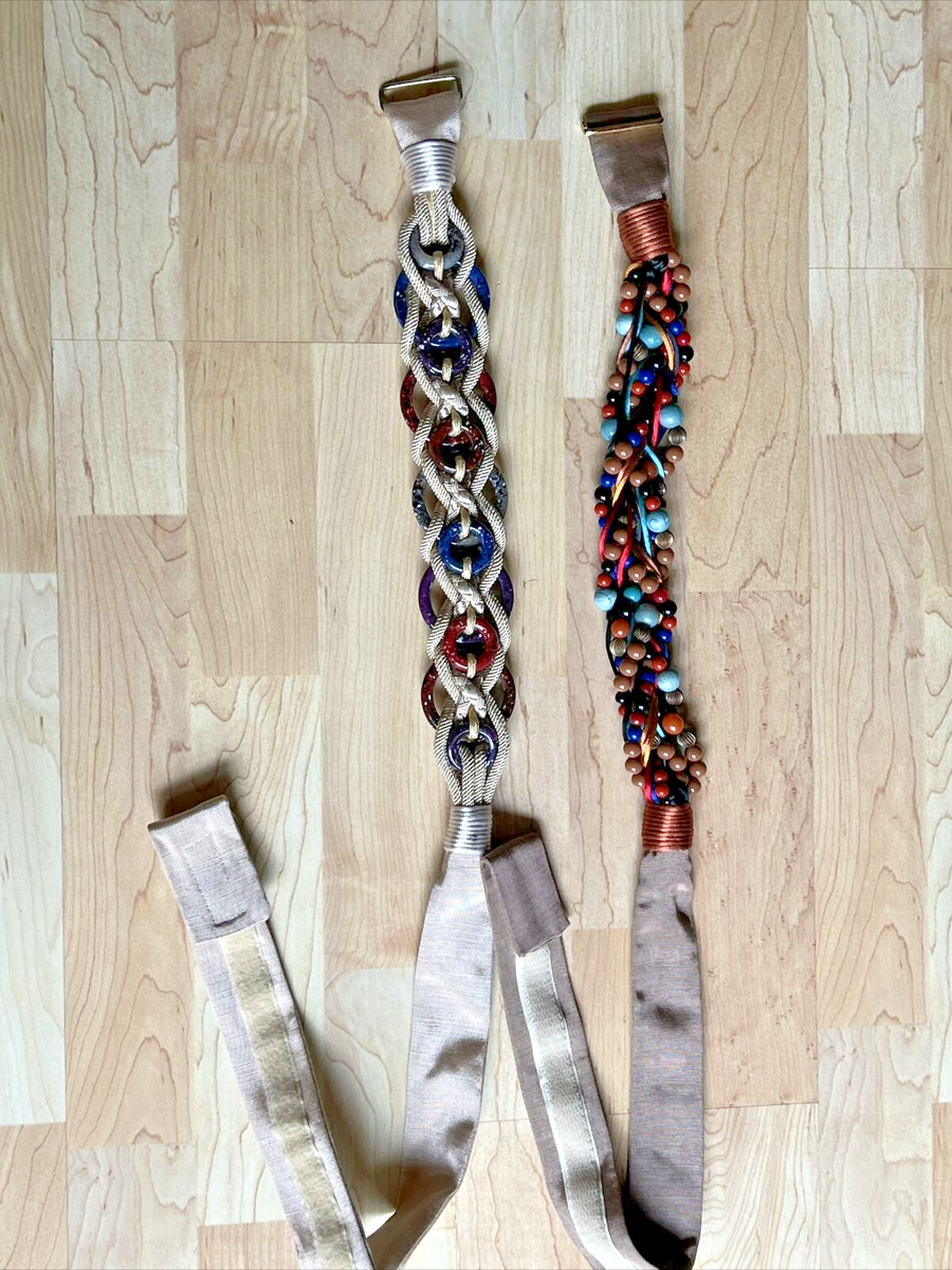 PAIR Carolyn Tanner Beaded Woven Belts Vintage 36” Boho  display picture 1