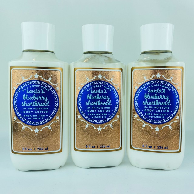 3Pack Bath & Body Works Santa's Blueberry Shortbread Body Lotion 8 oz