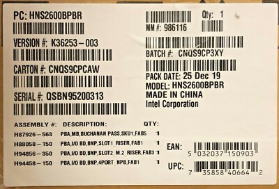 Intel HNS2600BPBR Compute Module 2U Rack Socket P 165 W NEW DAMAGED BOX