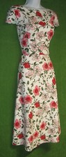 Preston & York Ivory Raspberry Floral Stretch Crepe Social Tea Dress 16 $99